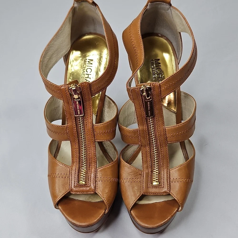 Michael Kors Berkley Plateform Brown Heeled Sandals Size 7.5 - Picture 3 of 8